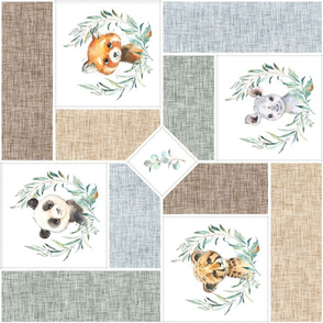 Animal Kingdom Blanket Quilt – Jungle Safari Animals Blanket, Patchwork Quilt D2, brown + gray, rotated