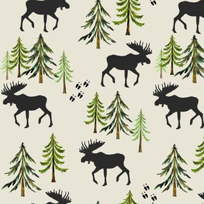 Forest Moose Tracks (black moose) - Woodland Pine Trees - MEDIUM SCALE B