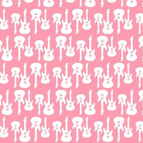 Vintage Electric Guitars in White with a Pink Background (Mini Scale)