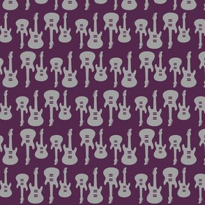 Vintage Electric Guitars in Gray with a Wine Purple Background (Mini Scale) 