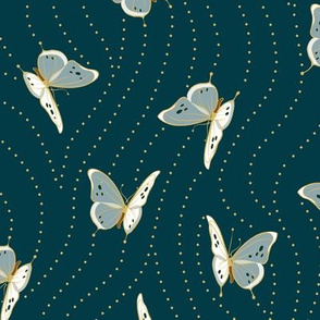 White Eyelet Butterflies | Deep Teal