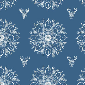 Geometric Lobster Flowers Blue and White