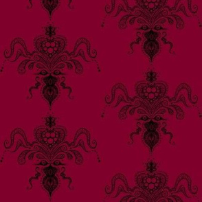 Hearts & curls Damask Red