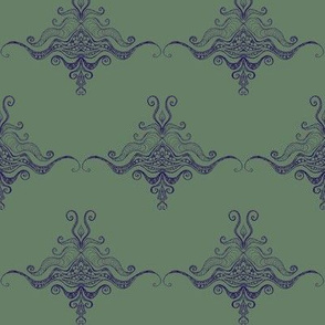 Curly texture damask Blue on green