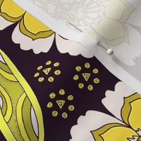 Fantasy Floral, Tablecloth size, yellow brown