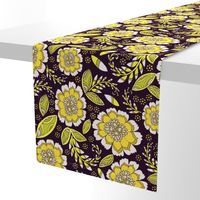 Fantasy Floral, Tablecloth size, yellow brown