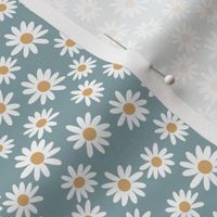 SMALL daisy print fabric - daisies, daisy fabric, baby fabric, spring fabric, baby girl, earthy - dusty blue