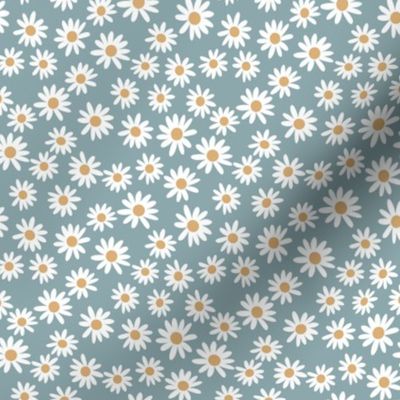 SMALL daisy print fabric - daisies, daisy fabric, baby fabric, spring fabric, baby girl, earthy - dusty blue