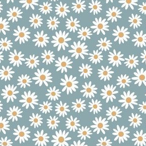 SMALL daisy print fabric - daisies, daisy fabric, baby fabric, spring fabric, baby girl, earthy - dusty blue