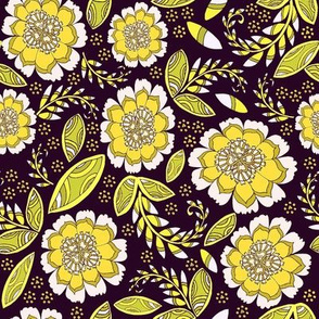 Fantasy Floral, Napkin size, yellow brown