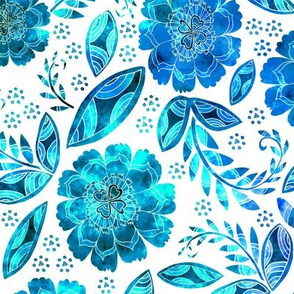 Fantasy Floral, Tea towel size, blue tones