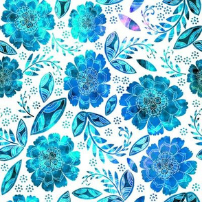 Fantasy Floral, Napkin size, blue tones