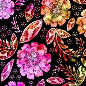 Fantasy Floral, Tea towel size, watercolored pinks