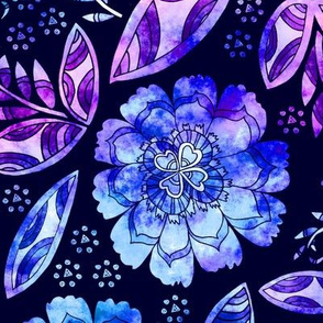 Fantasy Floral, Tablecloth size, indigo