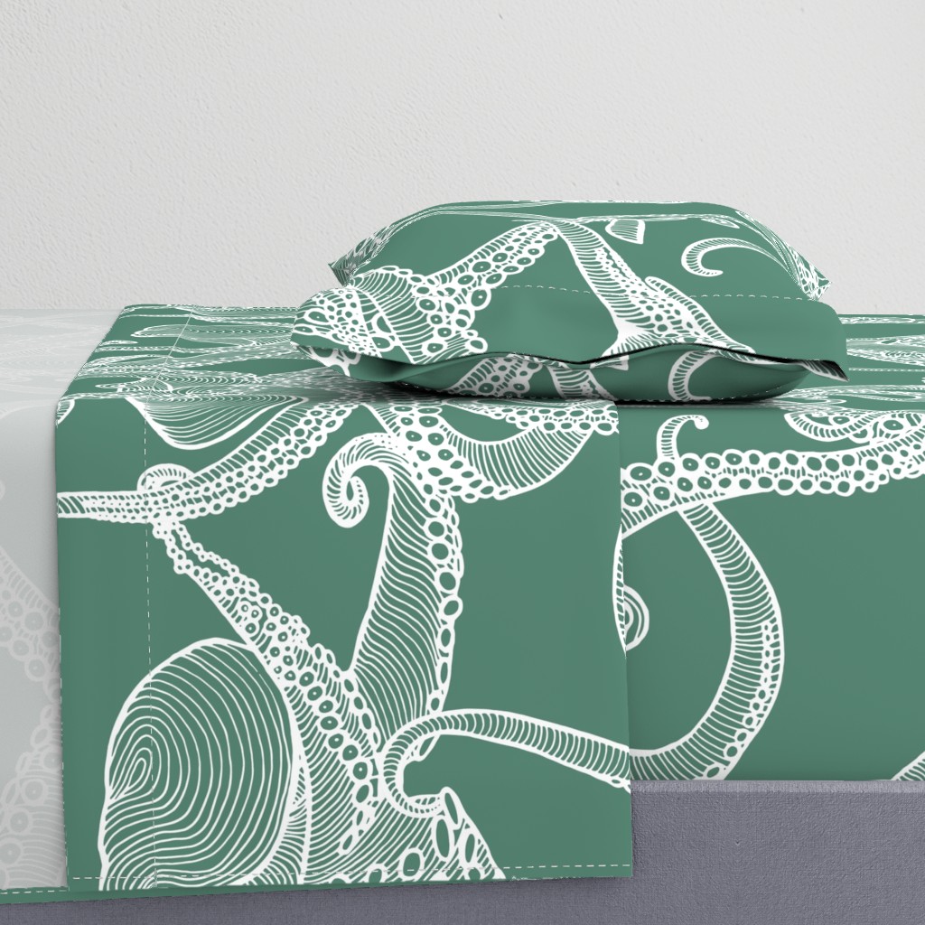 Cephalopod - Giant Octopi-White on Green