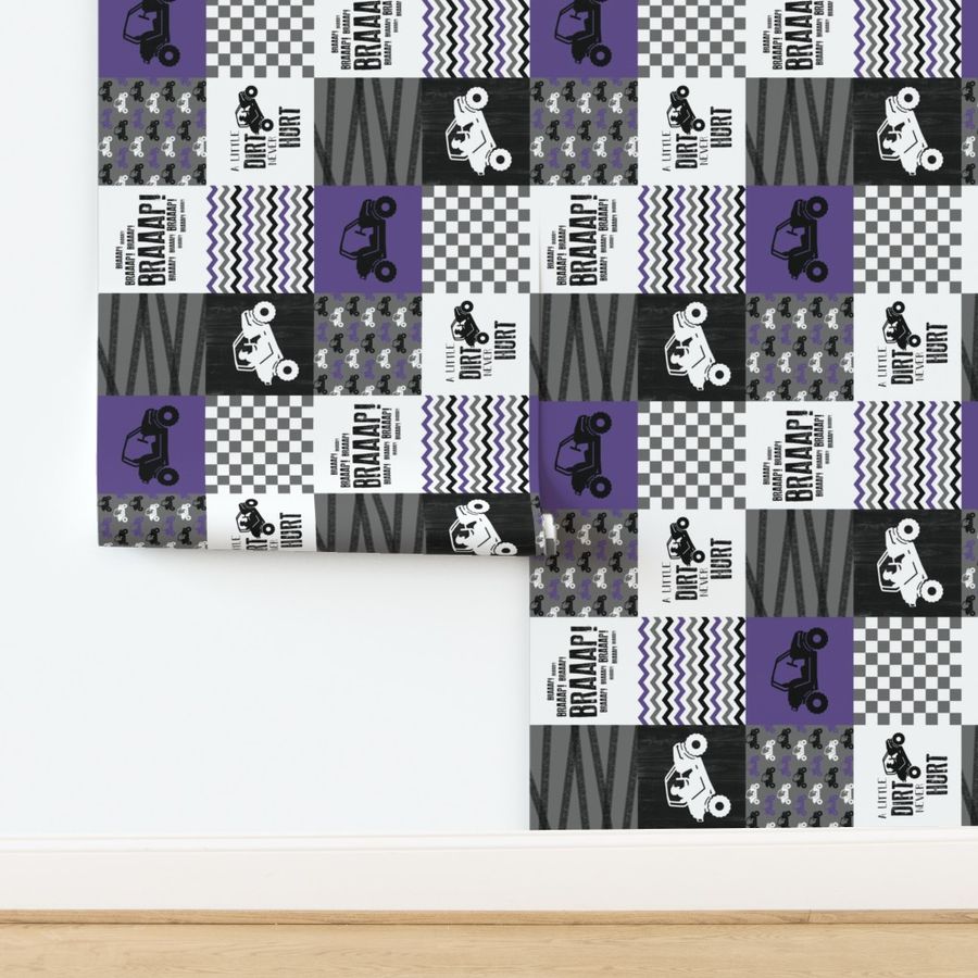 SxS//A little Dirt never hurt//Purple - Wholecloth Cheater Quilt - Rotated