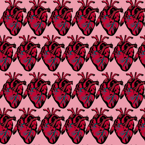 Red Hearts on pink medium