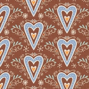 L - hearts with ornaments on brown- Nr.4. Coordinate for Peaceful Forest - 6"