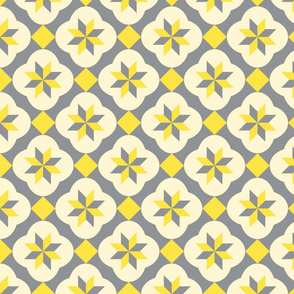 Islamic star mosaic Yellow Gray Cream geometric Wallpaper