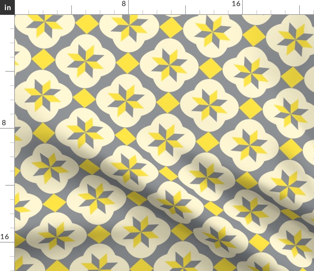 Islamic star mosaic Yellow Gray Cream geometric Wallpaper