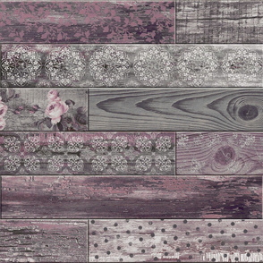 Vintage Wood Random Tiles Mauve Grey  LARGE Horizontal