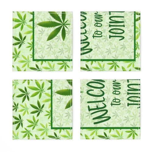 Large 27x18 Fat Quarter Panel Welcome To Our Joint Adult Humor Marijuana Leaves Wall Art Sign or Tea Towel Size