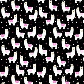 SMALL valentines llama pattern fabric - cute valentines fabric, llama fabric, valentines design, cute valentines day fabric - black