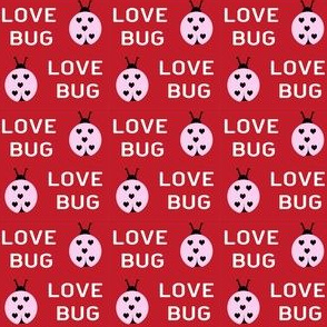 SMALL cute love bug ladybug valentines day fabric // cute valentines fabric, valentines day design, lovebug, ladybug, ladybird, - cherry red