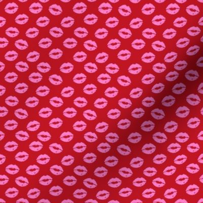 TINY - valentines day lipstick kisses pattern fabric - kiss pattern, kiss fabric, makeup fabric, girly fabric - valentines day - cherry red and bubblegum