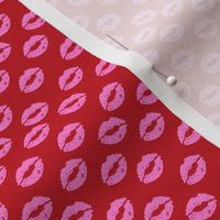 TINY - valentines day lipstick kisses pattern fabric - kiss pattern, kiss fabric, makeup fabric, girly fabric - valentines day - cherry red and bubblegum