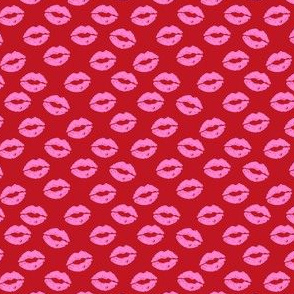 TINY - valentines day lipstick kisses pattern fabric - kiss pattern, kiss fabric, makeup fabric, girly fabric - valentines day - cherry red and bubblegum