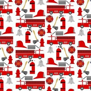 SMALL fireman career firetruck kids boys nursery fabric white