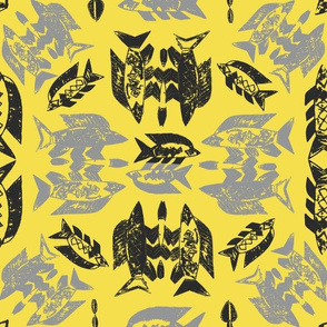 Protect Wild Ocean Fish Gray & Black on Yellow