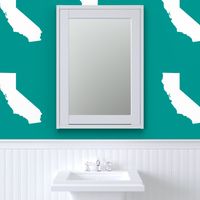 California silhouette, 15x12" in 18" block, white on teal
