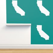 California silhouette, 15x12" in 18" block, white on teal