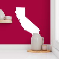 California silhouette, 15x12" in 18" block, white on cranberry red