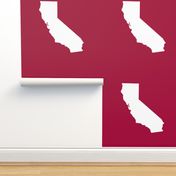 California silhouette, 15x12" in 18" block, white on cranberry red