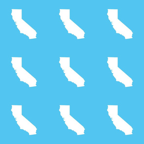 California silhouette in 6" block, white on bright sky blue