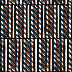 Slant Block Stripes in Terracotta and Indigo