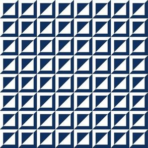 navy and white geometric triangles and squares