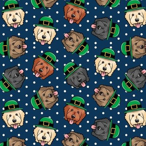 St Patrick's Day golden doodles - polka dots on dark blue - LAD20