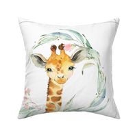 18” Giraffe Floral Pillow Front with dotted cutting lines