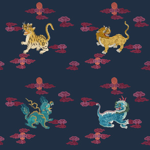 Large individual Foo Beasties Navy Magenta Clouds