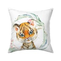 18” Tiger Floral Pillow Front with dotted cutting lines