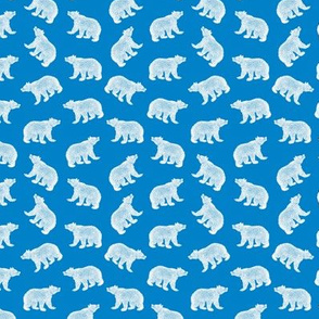 Illustrated Antique Bears in White with a Blue Background (Mini Scale) 