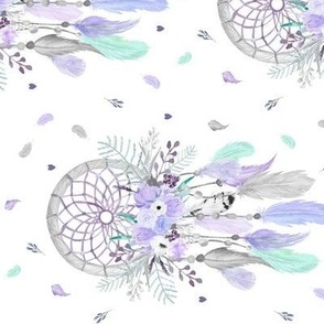Girly Dream Catchers – Purple Lavender Mint Gray Feathers Baby Girl Nursery Blanket GingerLous LARGE SCALE A, rotated