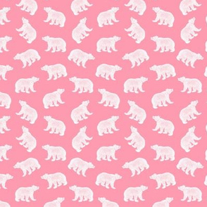 Illustrated Antique Bears in White with a Pink Background (Mini Scale)