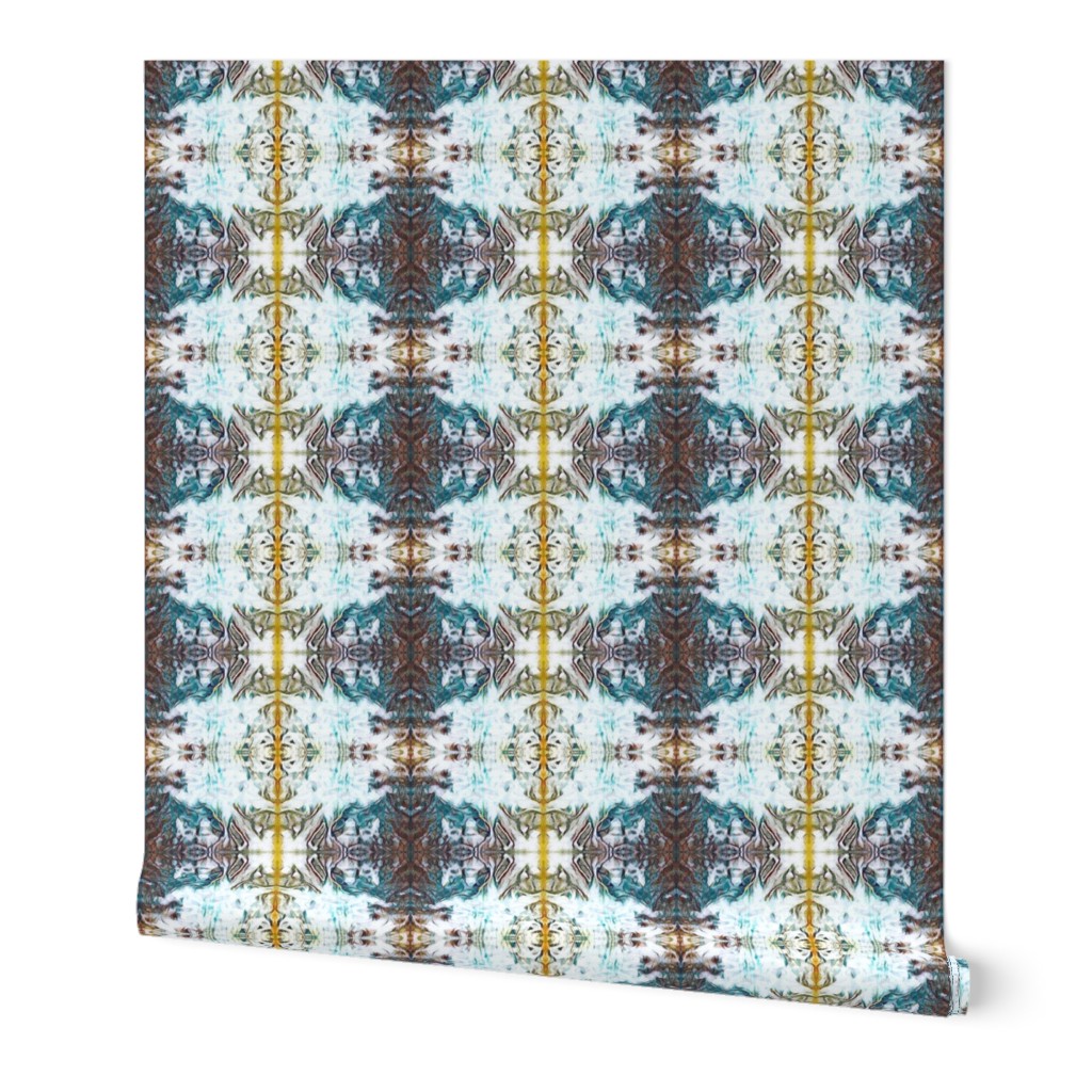 White, Teal & Amber Kaleidoscope Plaid