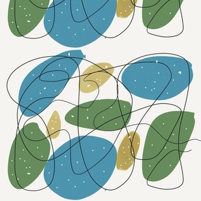 Teal blobs lineart midcentury modern