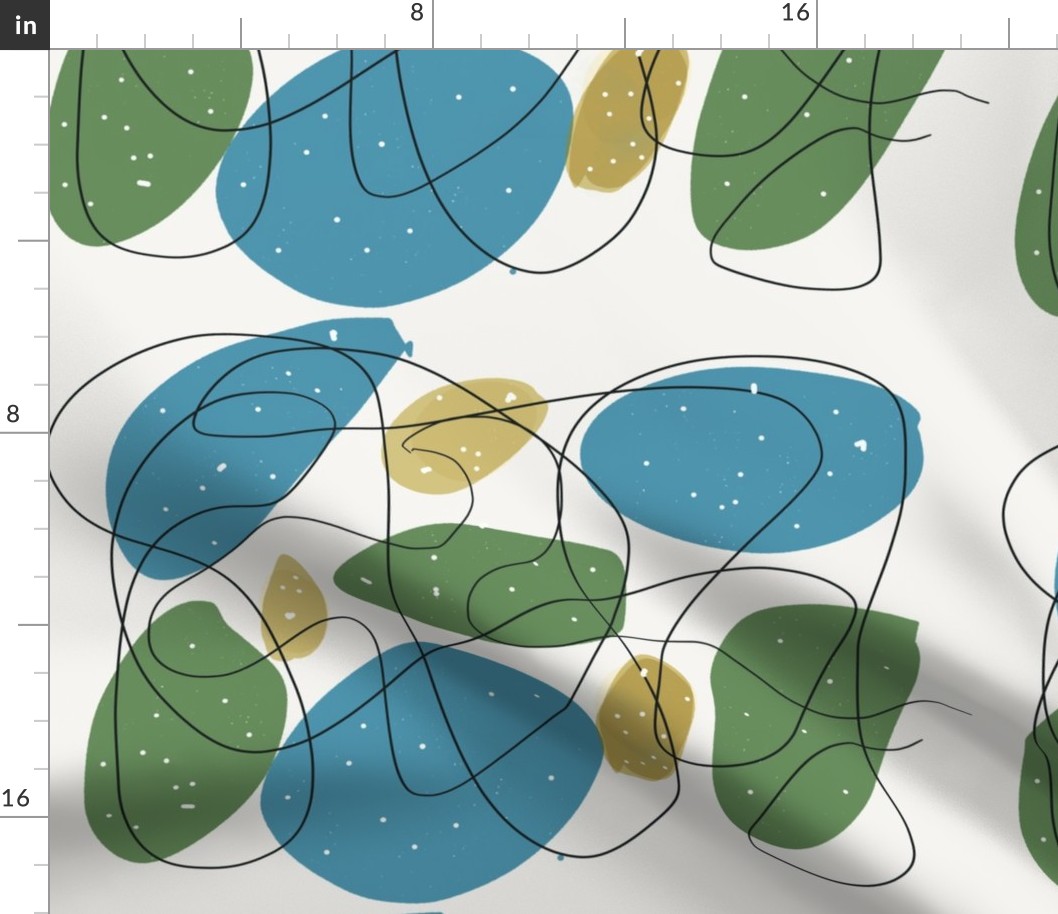 Teal blobs lineart midcentury modern